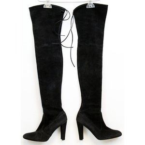 Stuart Weitzman Women's Thigh High Suede Leather Boots Heels 7.5 M Tie Satin